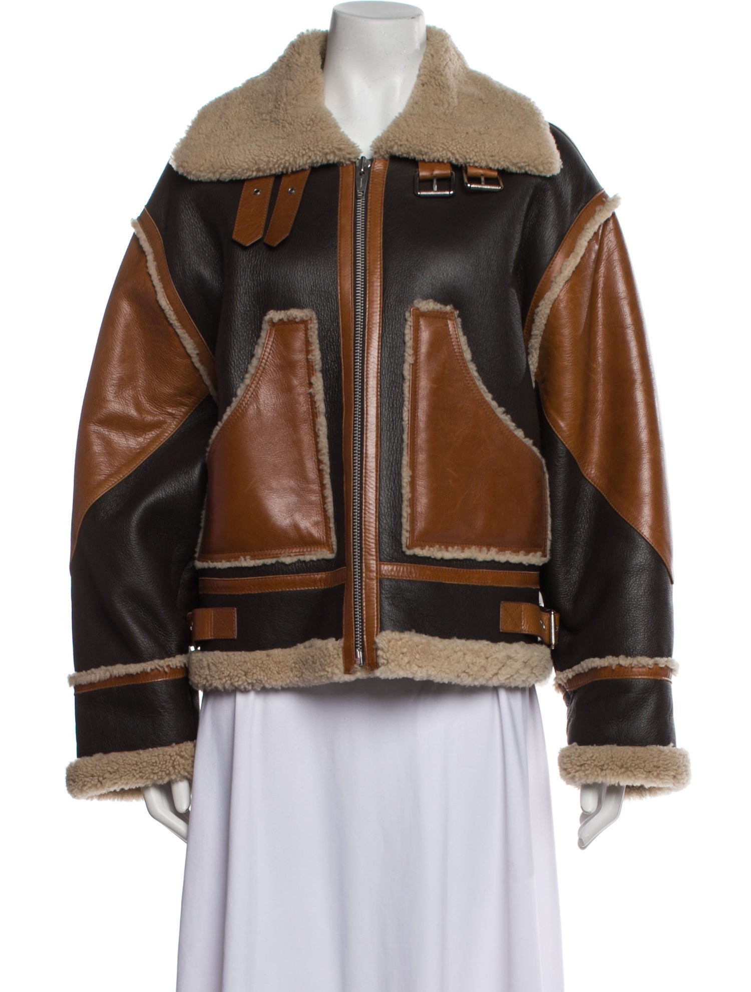 The Kooples Shearling Colorblock Pattern Fur Jacket