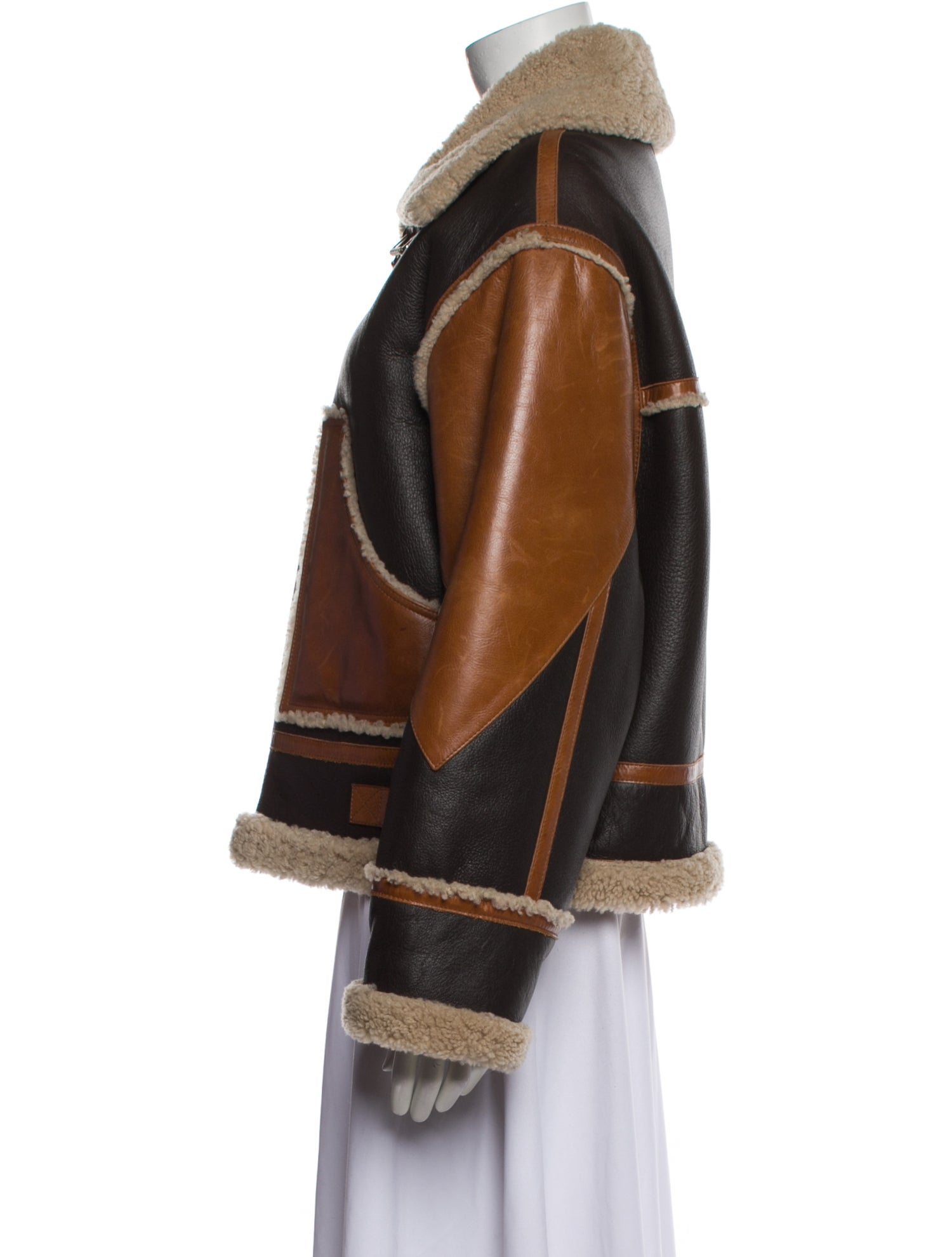 The Kooples Shearling Colorblock Pattern Fur Jacket