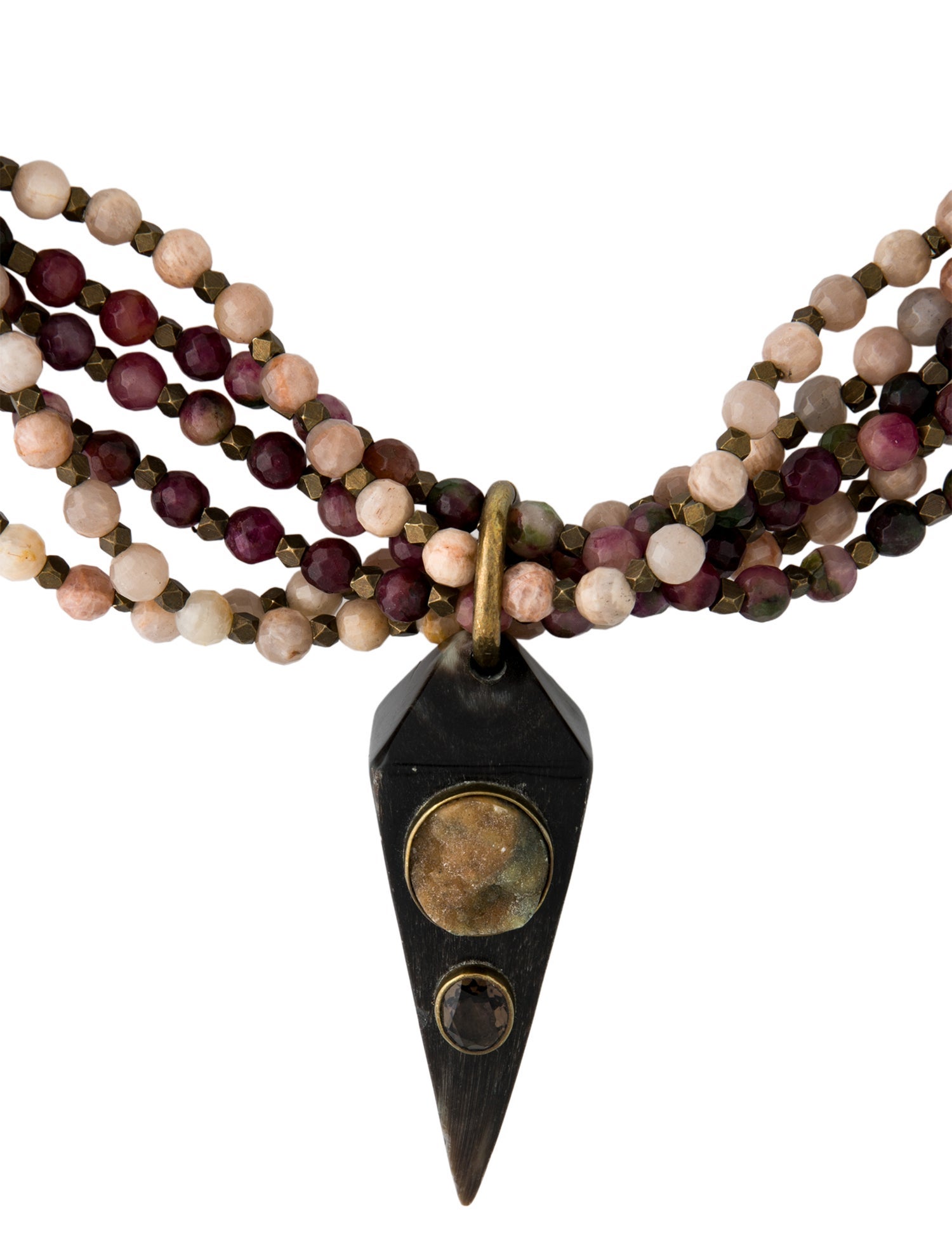 Ashley Pittman Multi-Strand Pink Stone, Purple Stone, Red Stone, Brown Stone & Horn Pendant Necklace