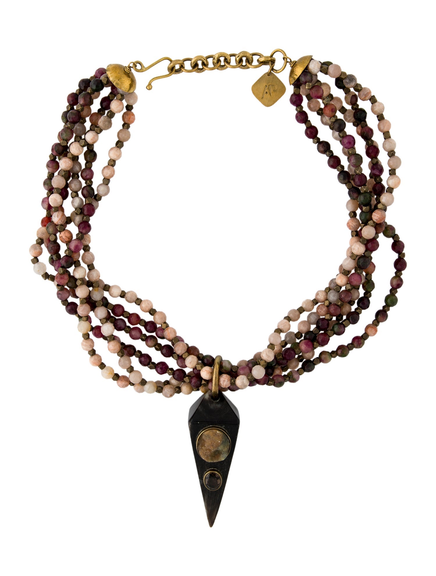 Ashley Pittman Multi-Strand Pink Stone, Purple Stone, Red Stone, Brown Stone & Horn Pendant Necklace