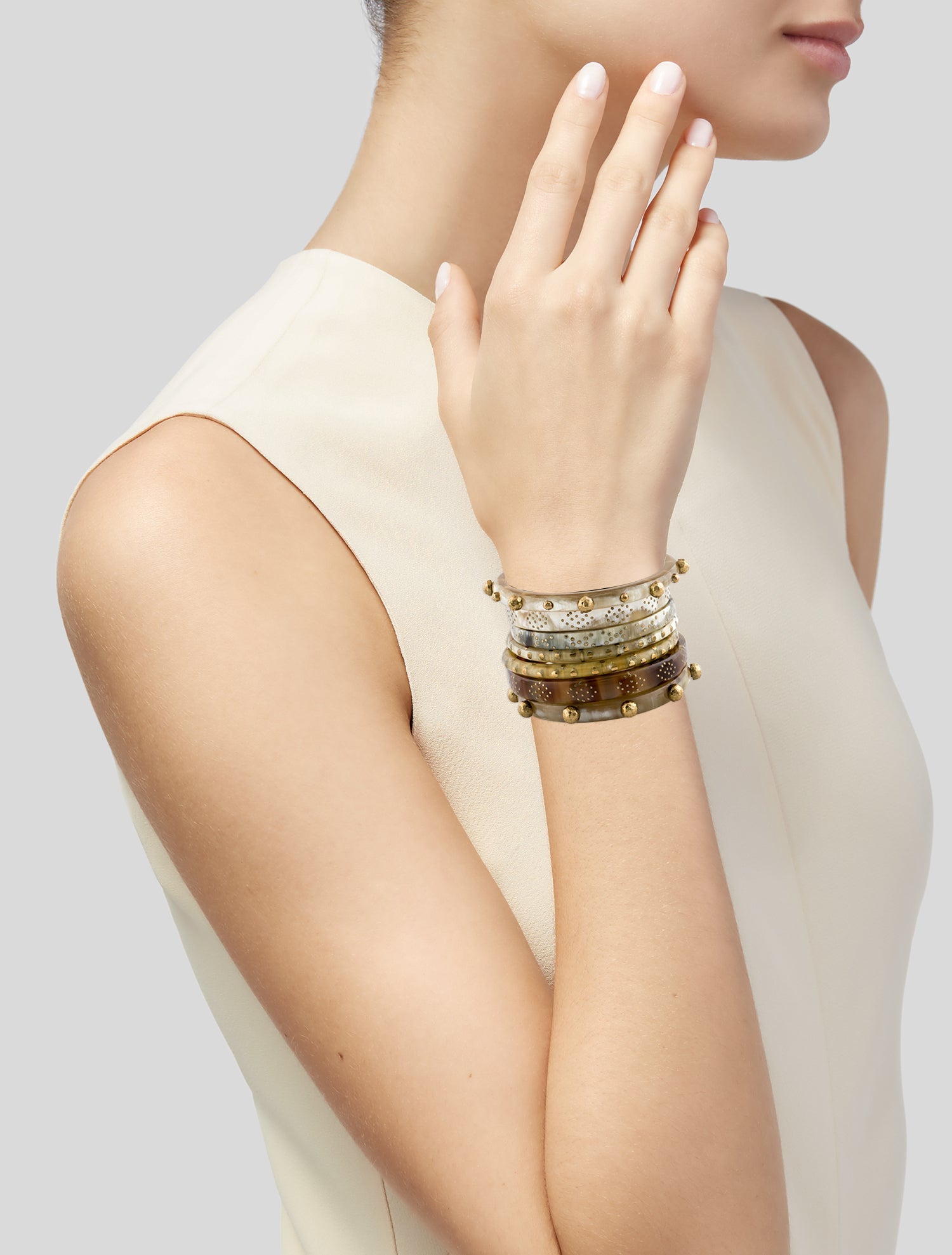 Ashley Pittman Horn Studded Bangle Bracelet Set