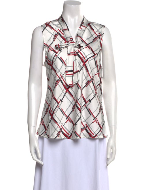 Kasper Plaid Print V-Neck Button-Up Top