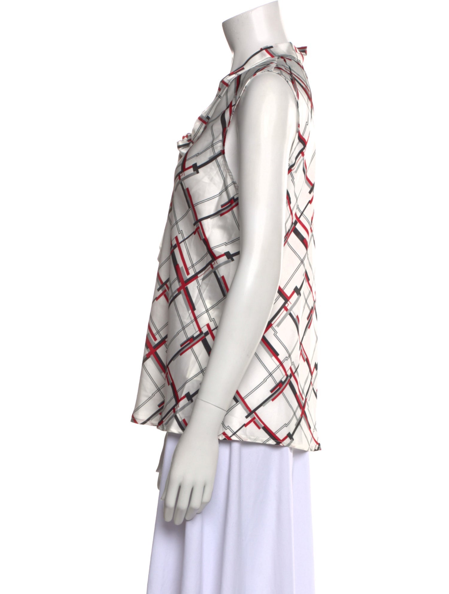 Kasper Plaid Print V-Neck Button-Up Top