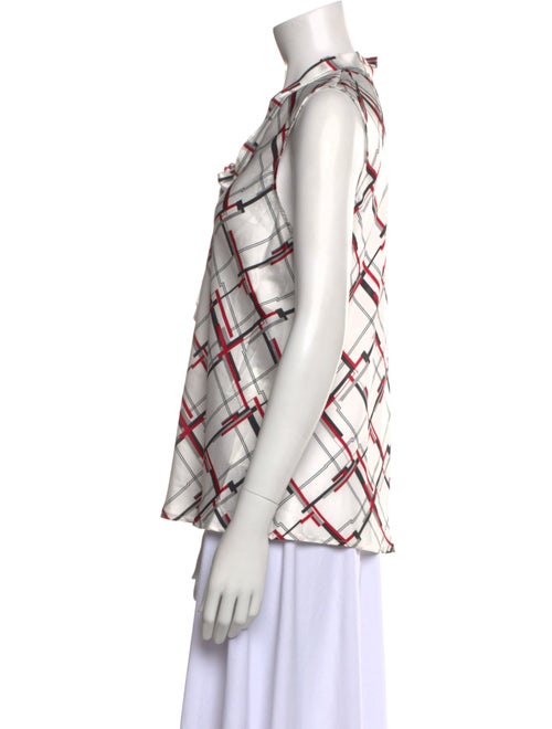 Kasper Plaid Print V-Neck Button-Up Top