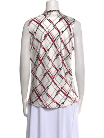 Kasper Plaid Print V-Neck Button-Up Top