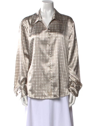 Kasper Printed Long Sleeve Button-Up Top