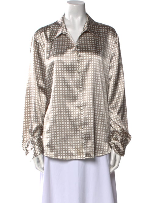 Kasper Printed Long Sleeve Button-Up Top