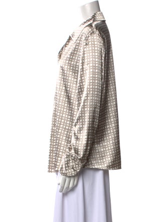 Kasper Printed Long Sleeve Button-Up Top