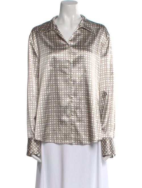 Kasper Printed Long Sleeve Button-Up Top