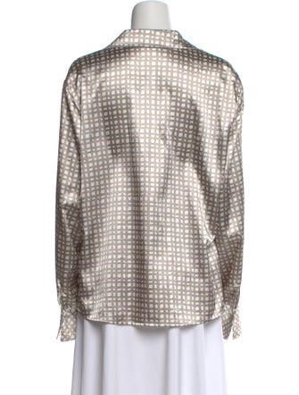 Kasper Printed Long Sleeve Button-Up Top