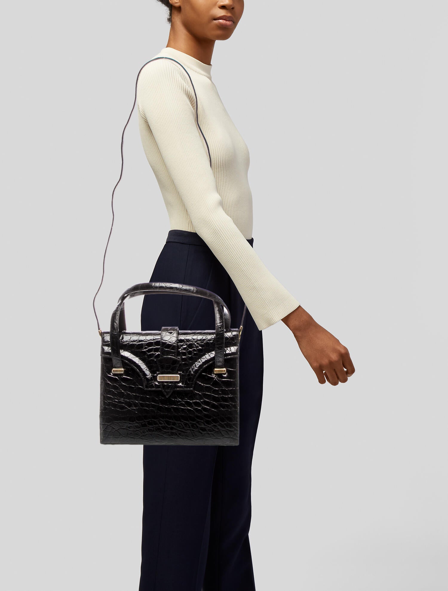 kleinberg sherrill Embossed Leather Top Handle Bag