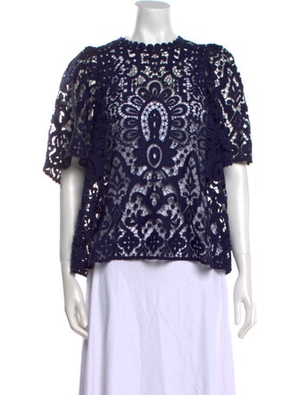 Kate Spade New York x The Madison Ave. Collection Lace Pattern Crew Neck Blouse