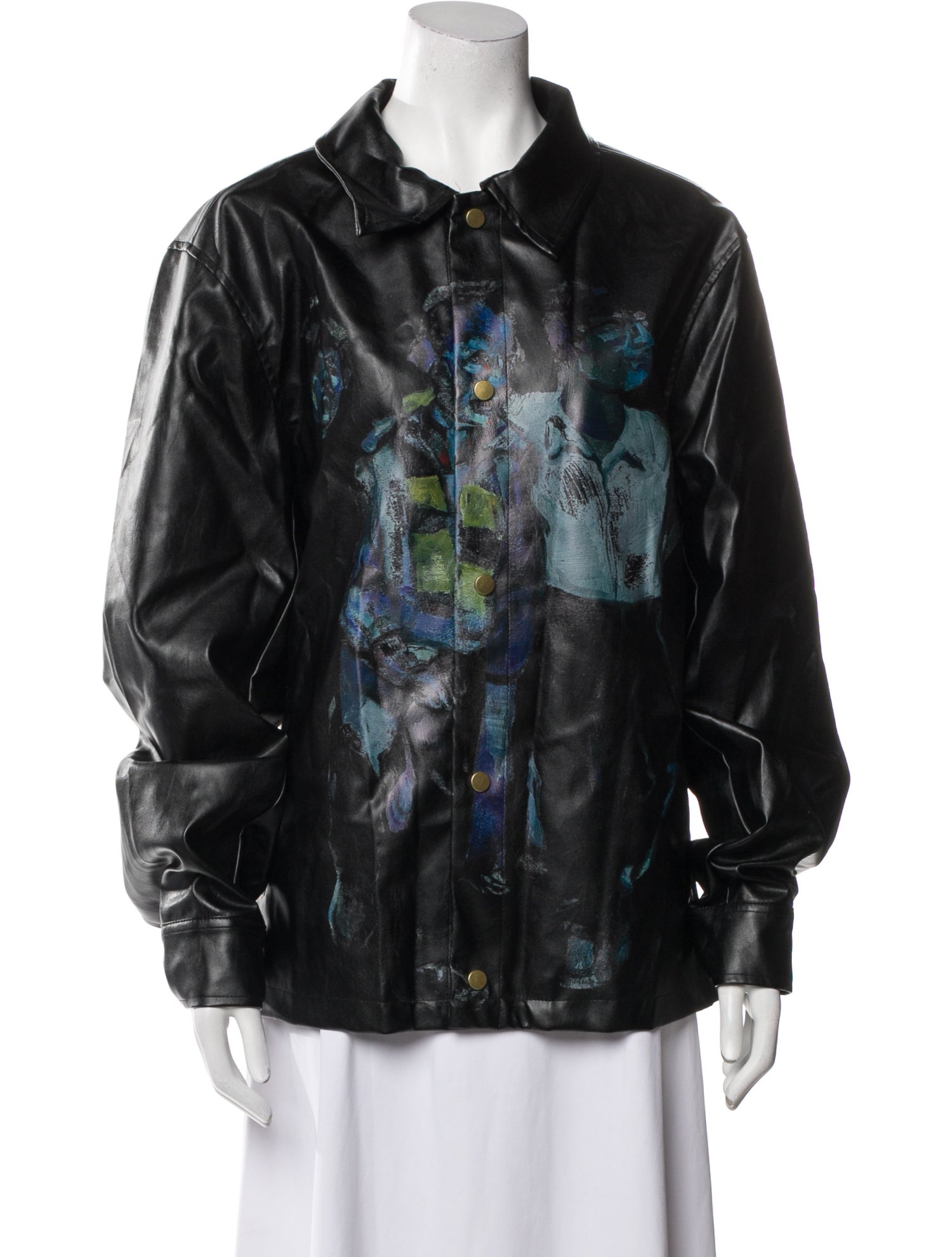 KidSuper Faux Leather Floral Print Denim Jacket