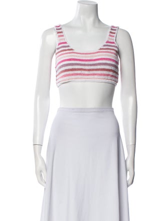 Anna Kosturova Striped Scoop Neck Crop Top