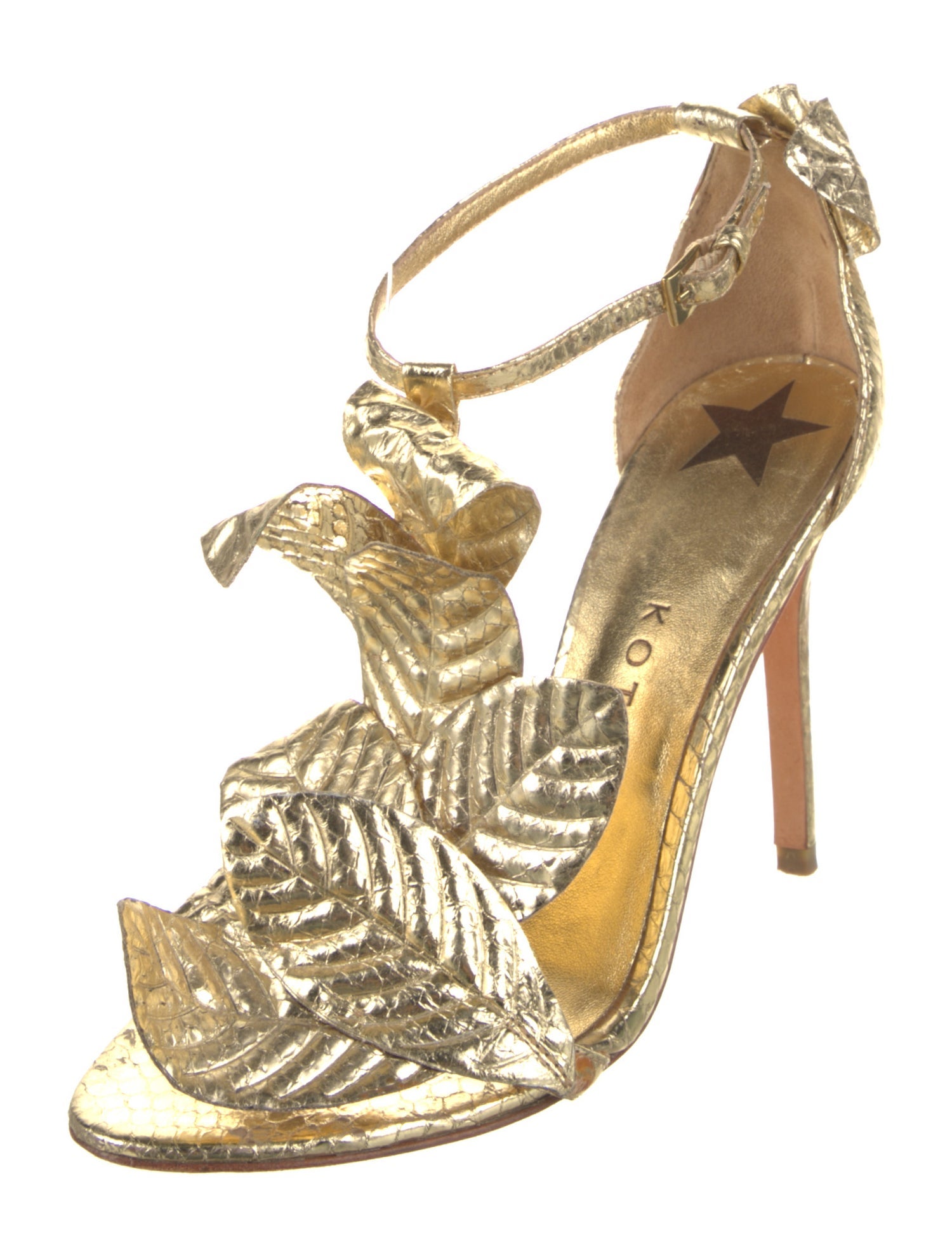 Kotur Leather Animal Print T-Strap Sandals