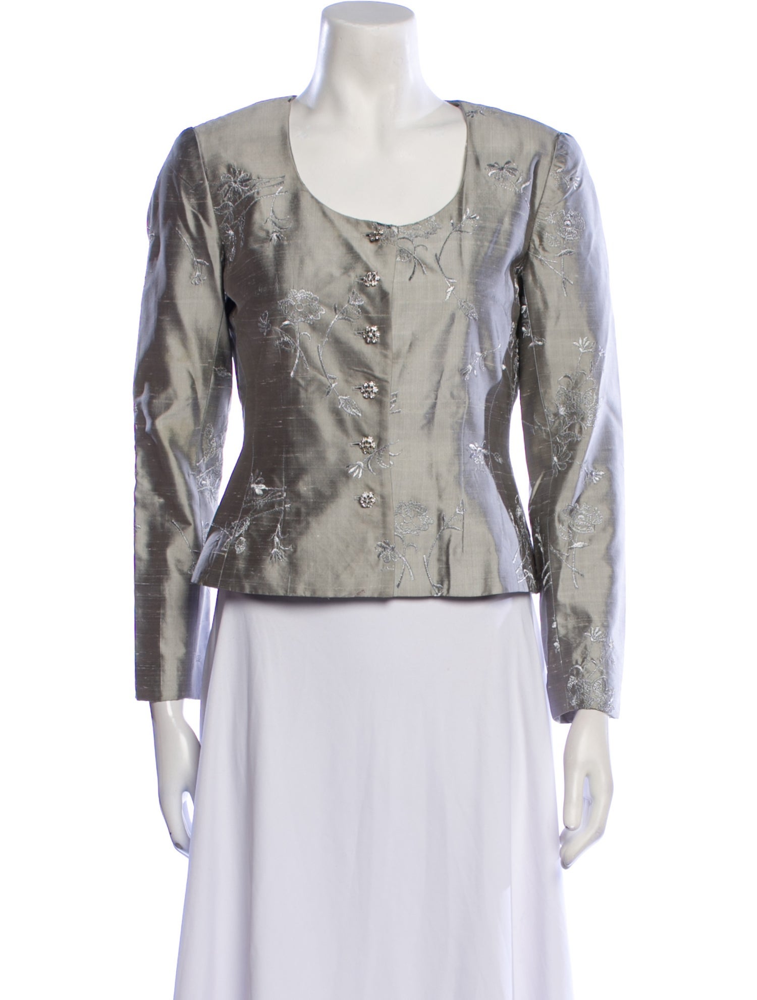 Kay Unger Silk Floral Print Evening Jacket