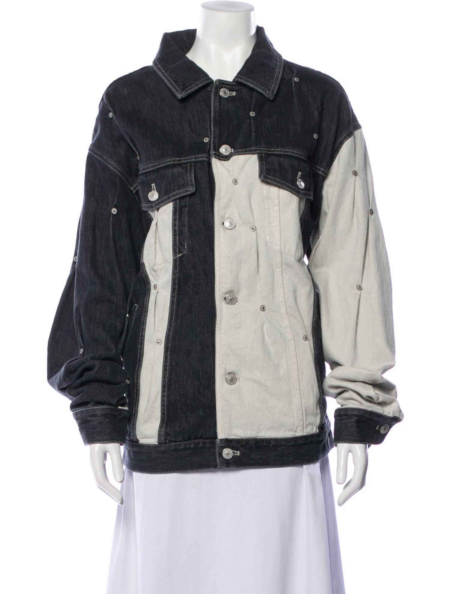 KUSIKOHC Colorblock Pattern Denim Jacket