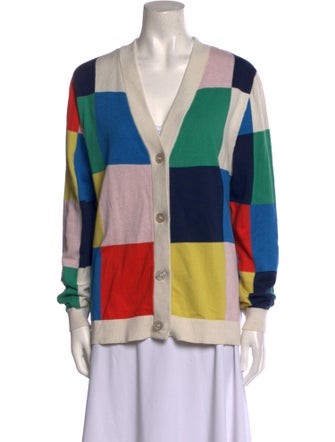 Kule Colorblock Pattern V-Neck Sweater