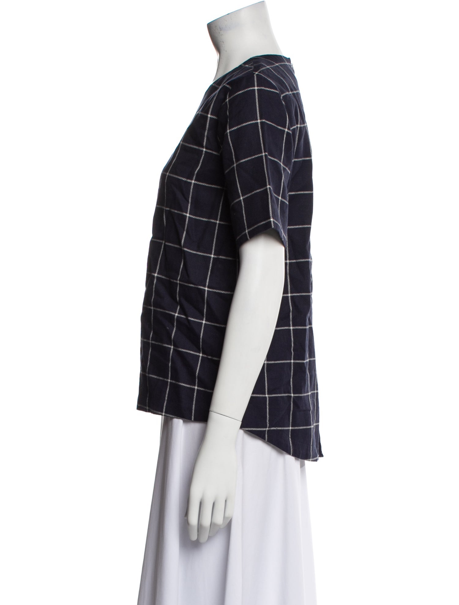 Kule Linen Plaid Print Button-Up Top