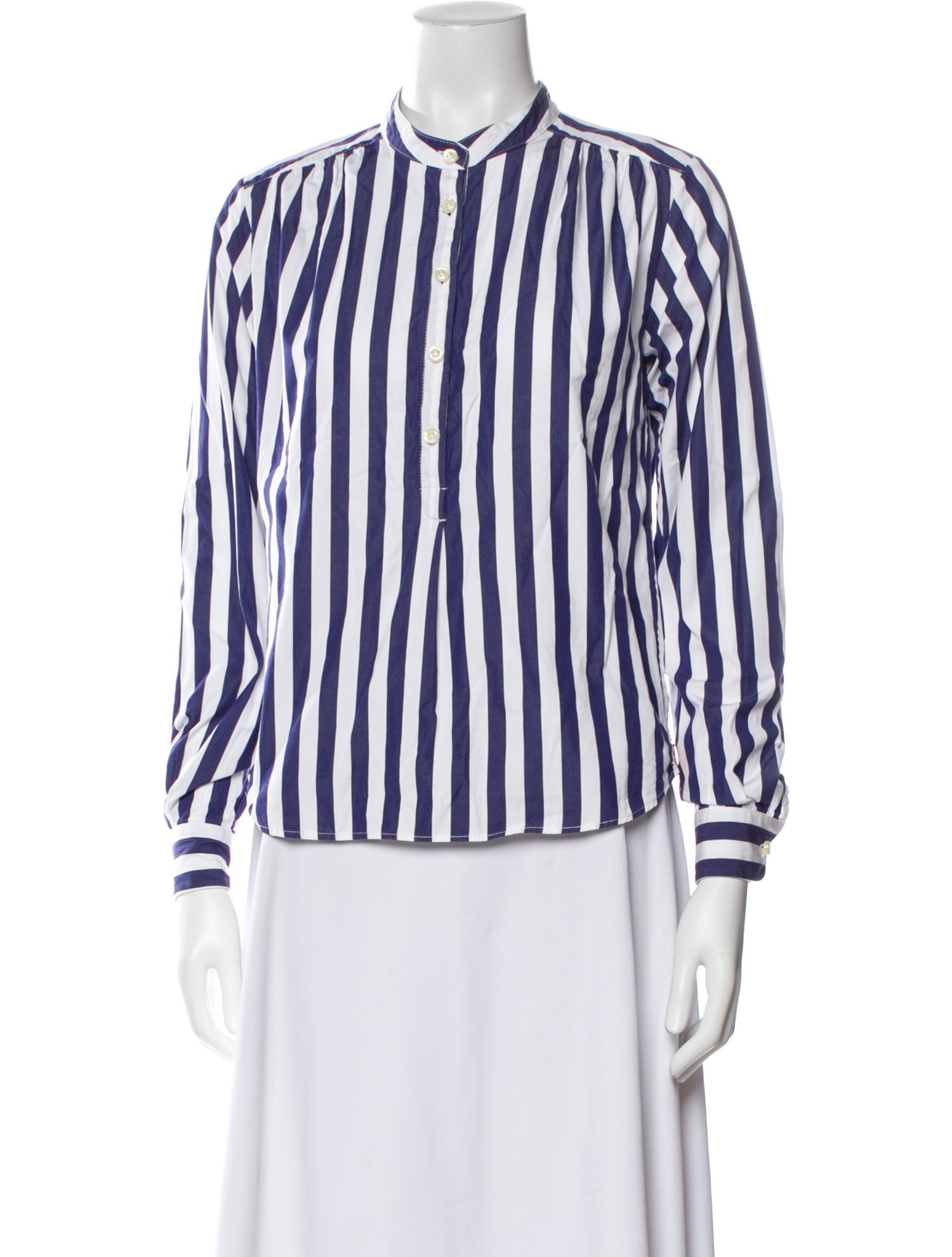 Kule Striped Mock Neck Button-Up Top