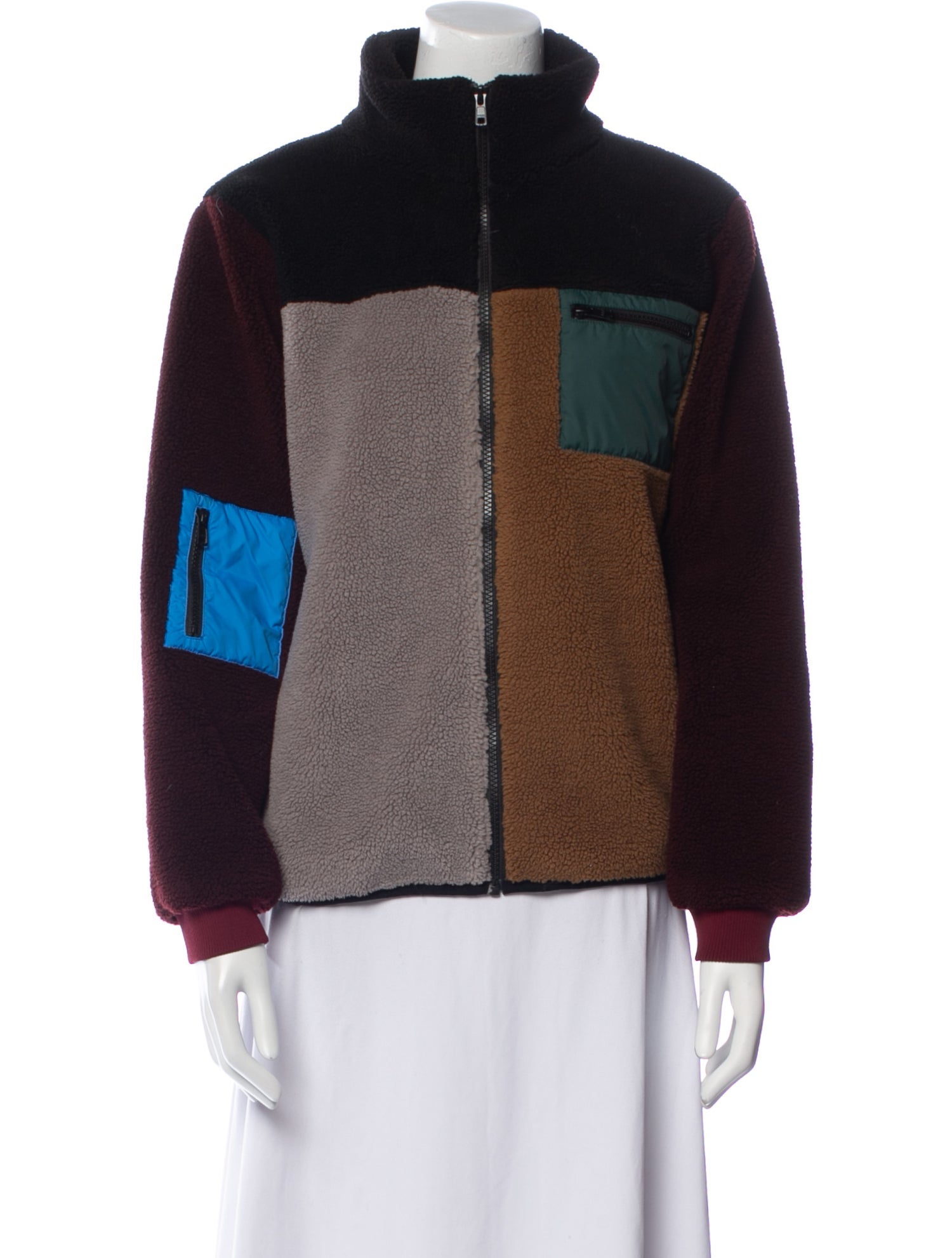 Kule Colorblock Pattern Faux Fur Jacket