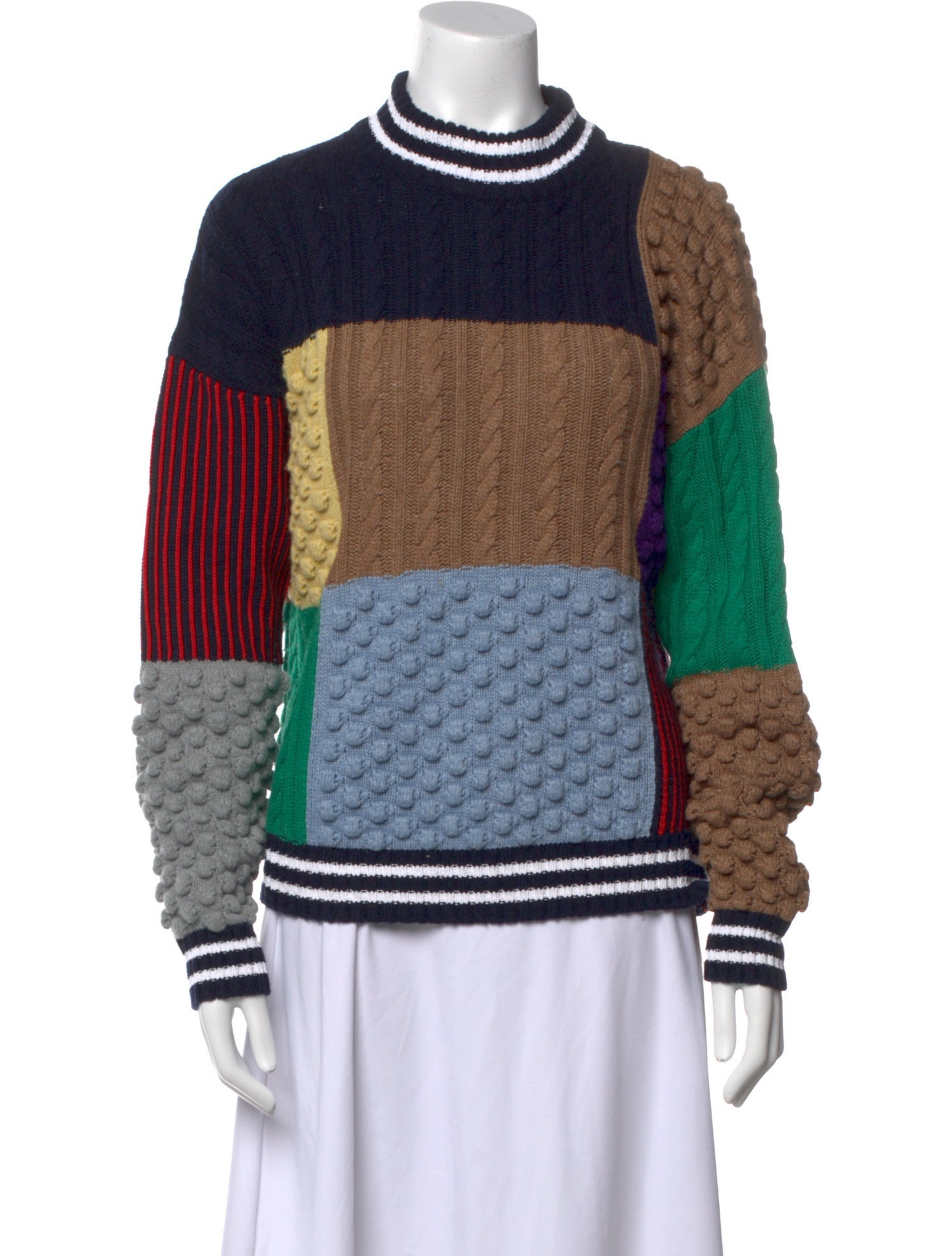 Kule Colorblock Pattern Mock Neck Sweater