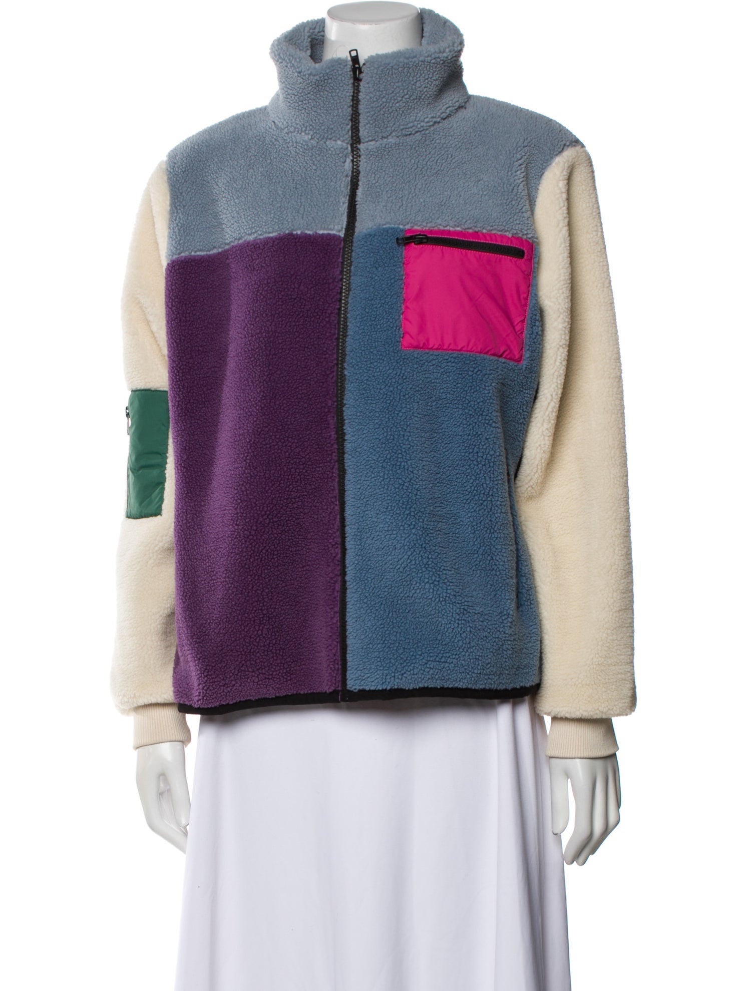 Kule Colorblock Pattern Faux Fur Jacket