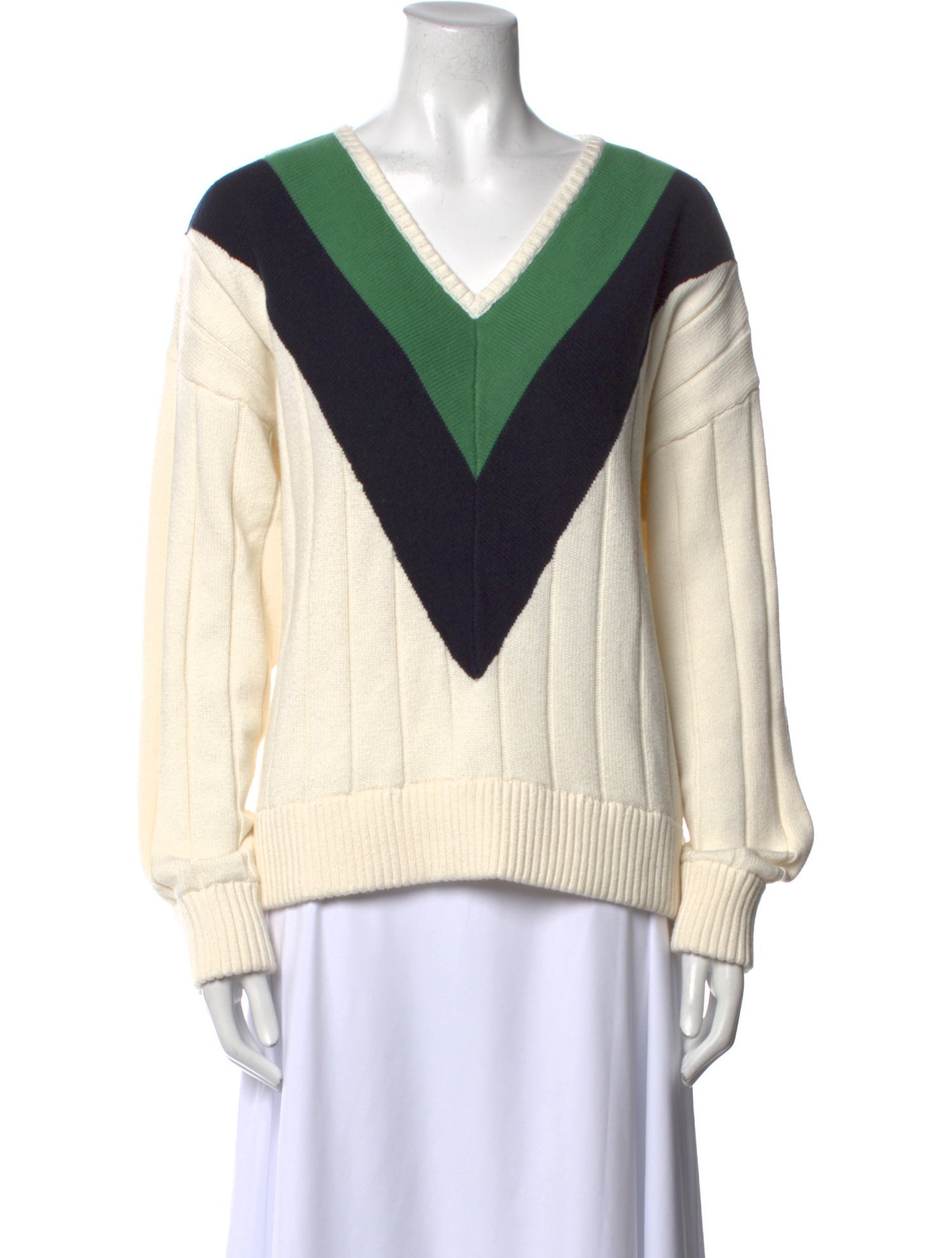 Kule Colorblock Pattern V-Neck Sweater