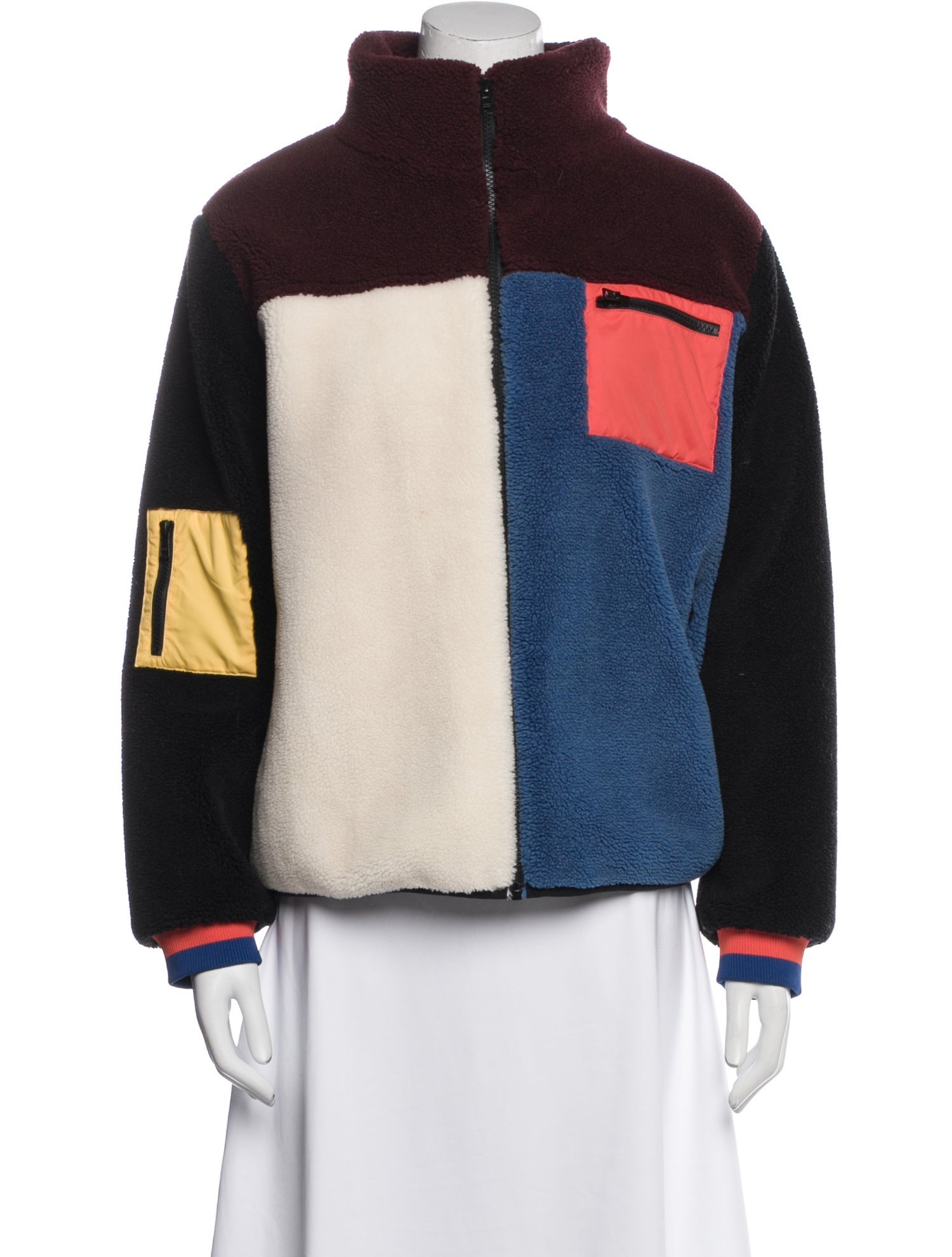 Kule Colorblock Pattern Faux Fur Jacket