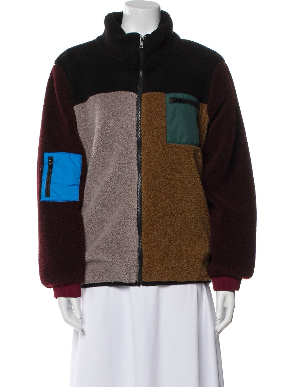 Kule Jacket Red Colorblock Pattern Stand Collar - image 1