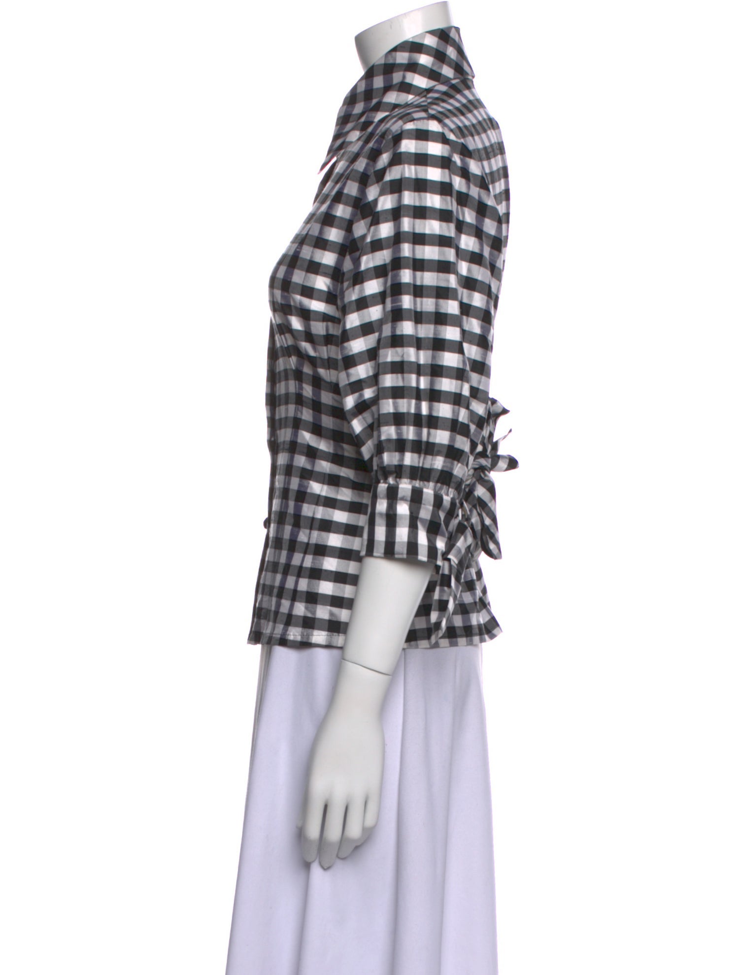 Kevan Hall Plaid Print Three-Quarter Sleeve Button-Up Top