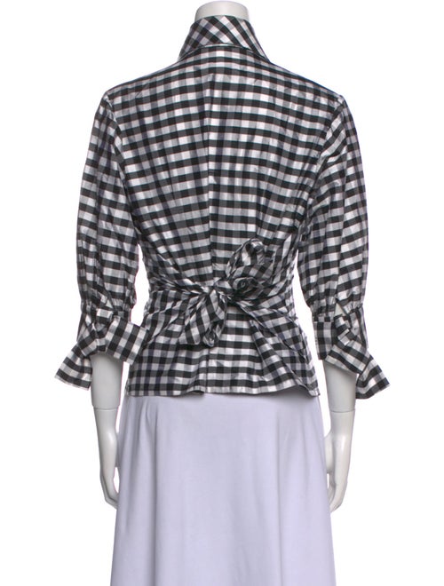 Kevan Hall Plaid Print Three-Quarter Sleeve Button-Up Top