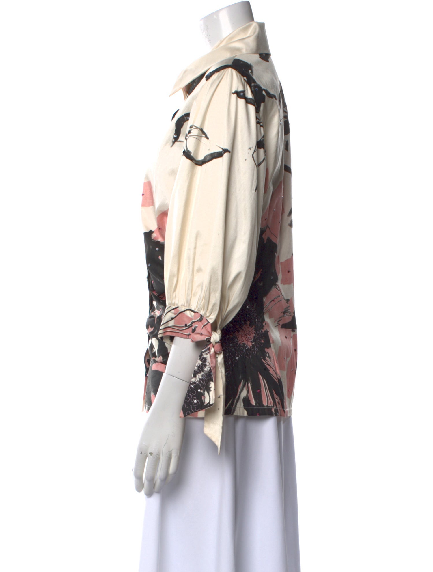 Kevan Hall Printed Three-Quarter Sleeve Button-Up Top