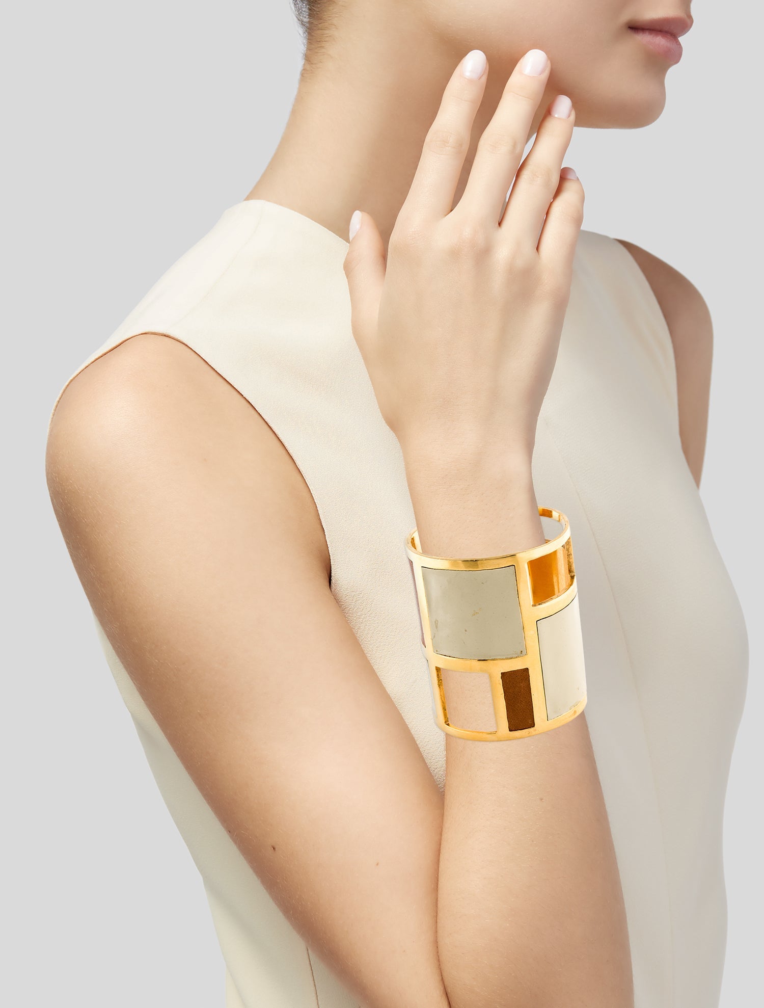 Lizzie Fortunato Leather & Enamel Geometric Cuff Bracelet