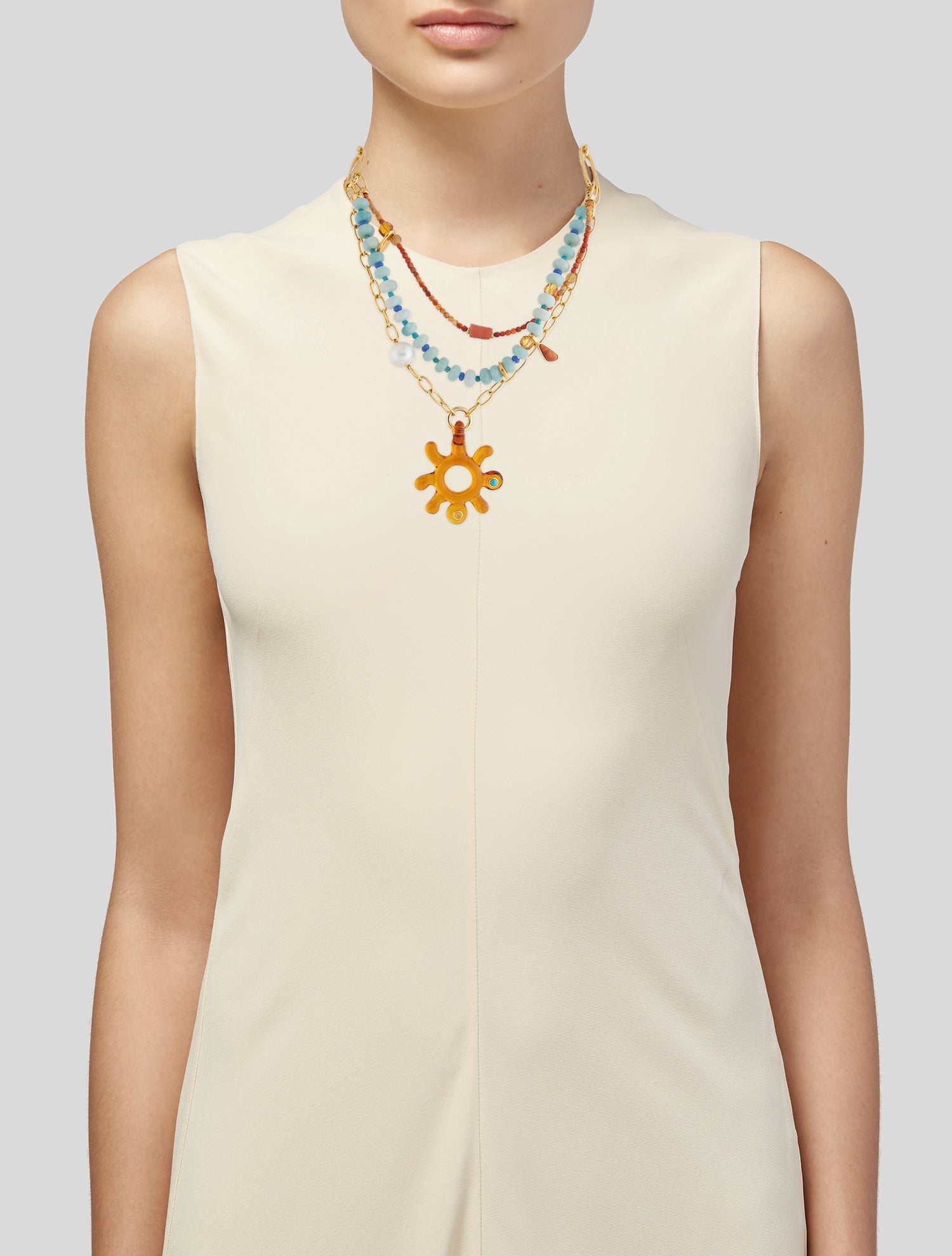 Lizzie Fortunato Pearl & Multi-Stone 'Sunburst' Collar Necklace