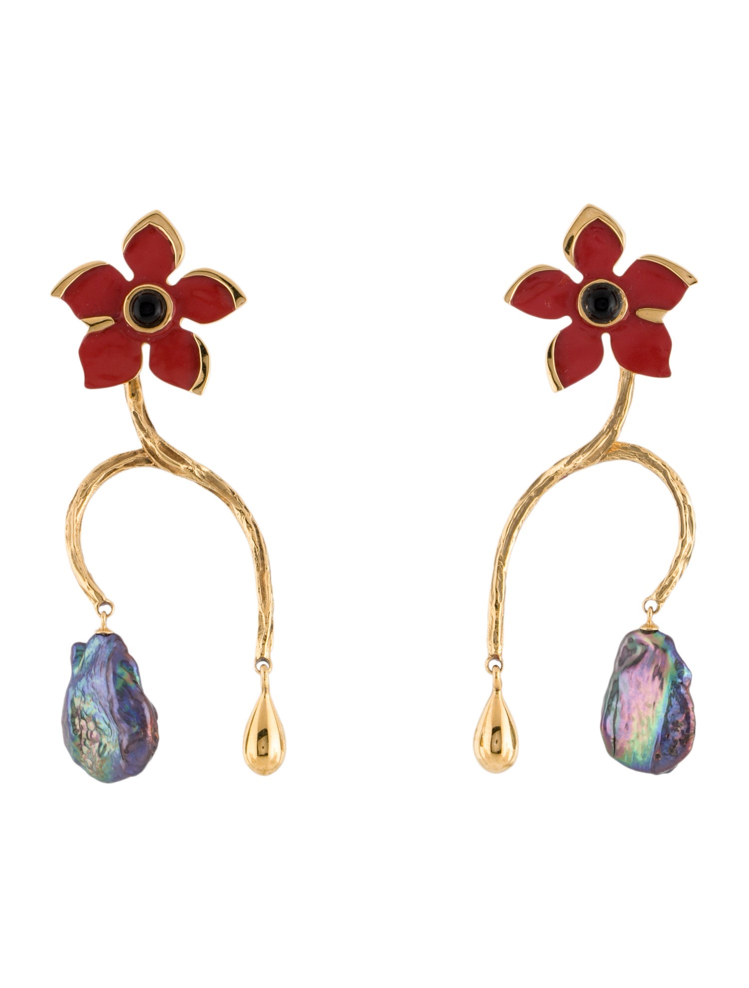 Lizzie Fortunato Pearl & Enamel Poinsetta Vine Earrings