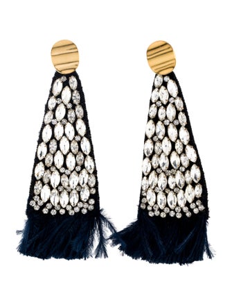 Lizzie Fortunato Crystal & Feather Fan Drop Earrings