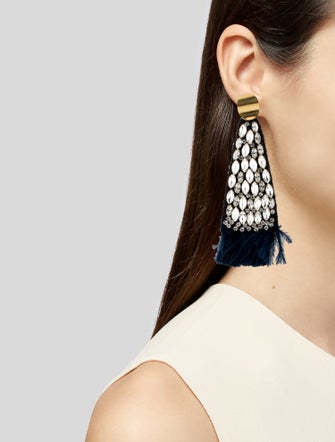 Lizzie Fortunato Crystal & Feather Fan Drop Earrings