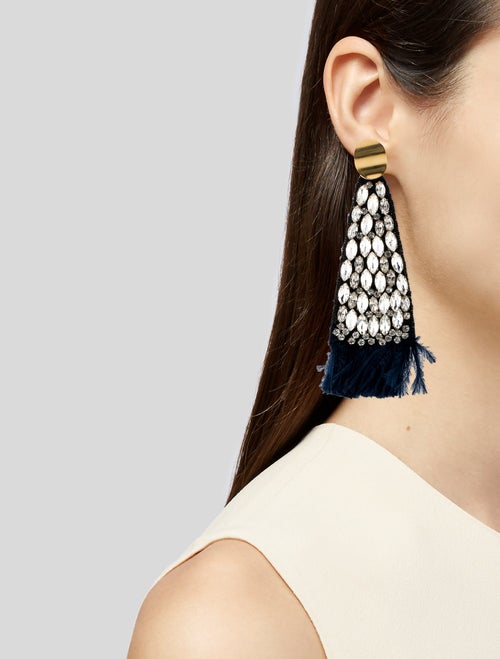 Lizzie Fortunato Crystal & Feather Fan Drop Earrings