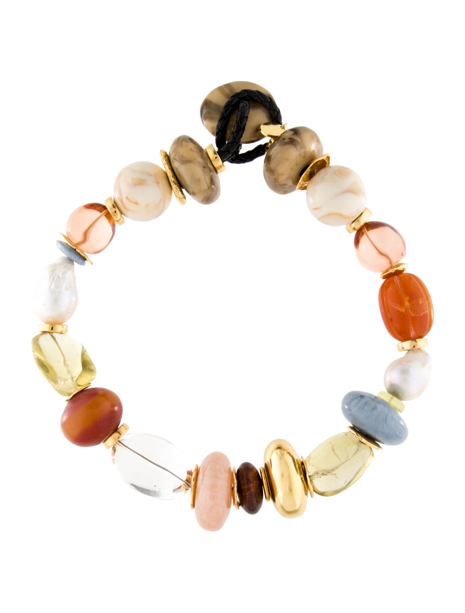 Lizzie Fortunato Pearl, Leather, Wood & Resin Monument Bead Strand Necklace