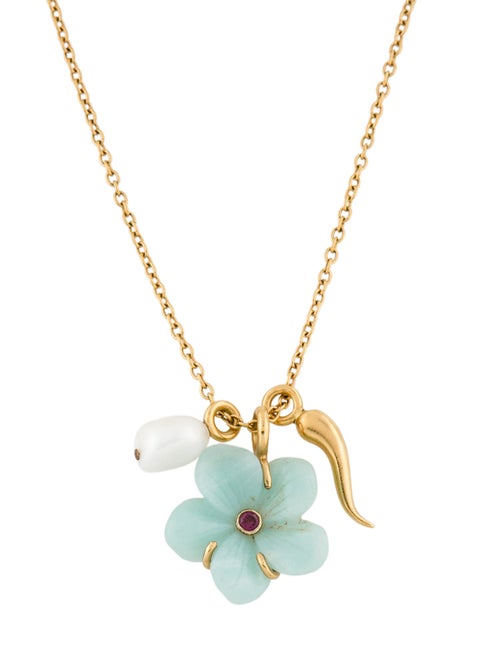 Lizzie Fortunato Pearl, Rhodolite & Dyed Chalcedony Charm Pendant Necklace