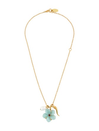 Lizzie Fortunato Pearl, Rhodolite & Dyed Chalcedony Charm Pendant Necklace