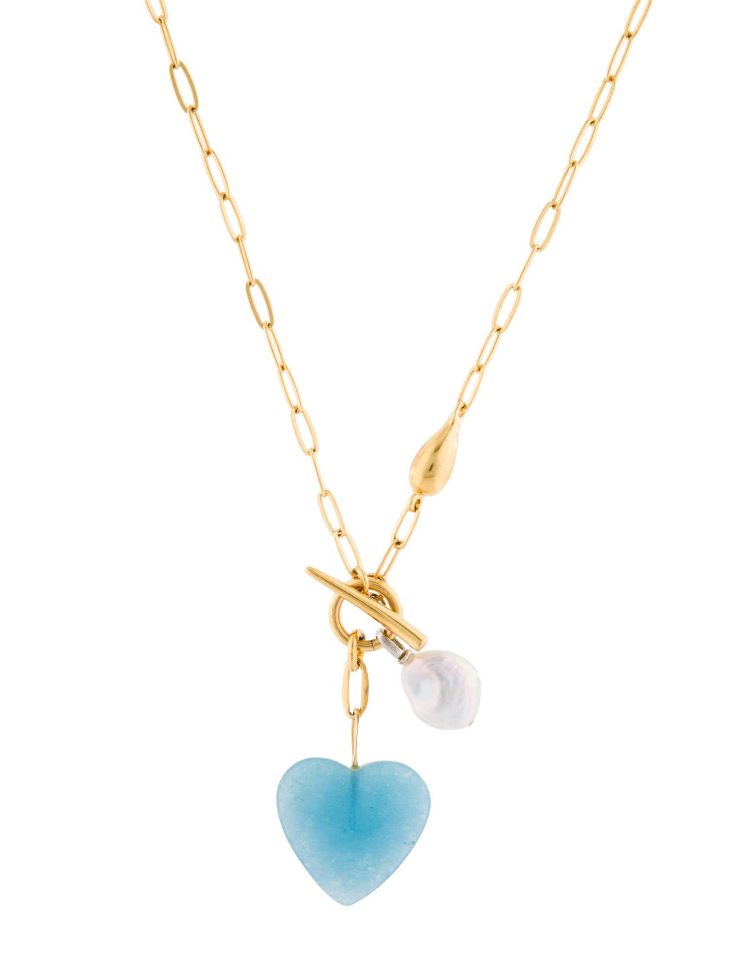Lizzie Fortunato Pearl & Stone Heart Pendant Necklace