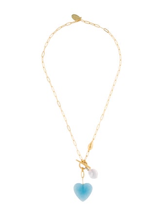 Lizzie Fortunato Pearl & Stone Heart Pendant Necklace