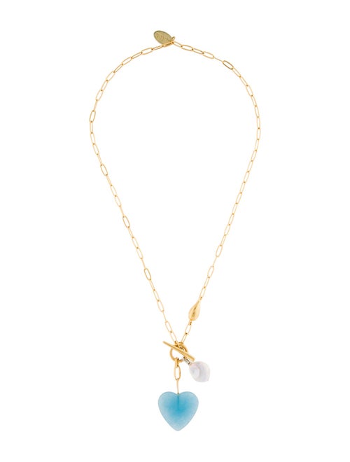 Lizzie Fortunato Pearl & Stone Heart Pendant Necklace