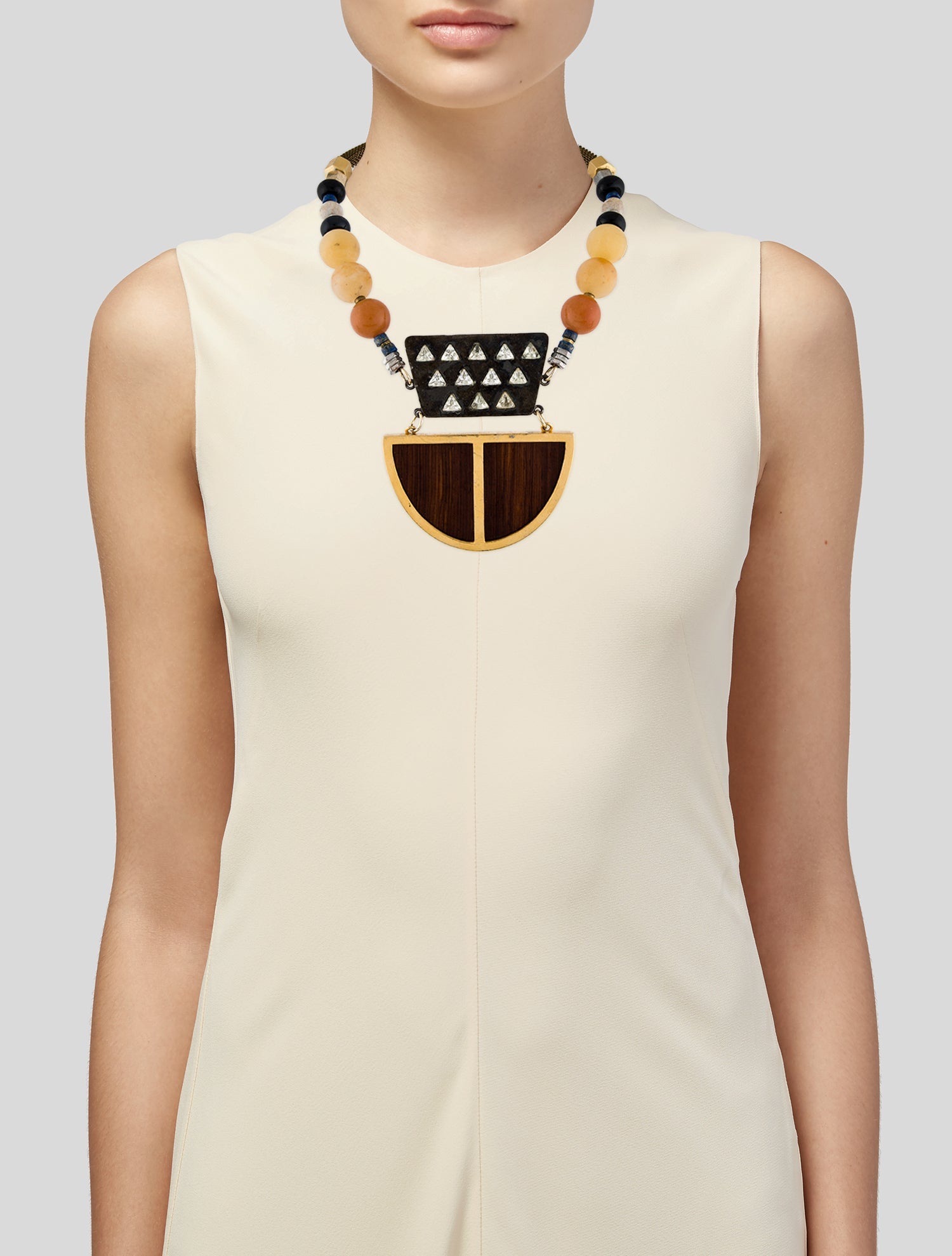 Lizzie Fortunato Wood, Crystal & Multicolor Stone Noble Surfer II Collar Necklace