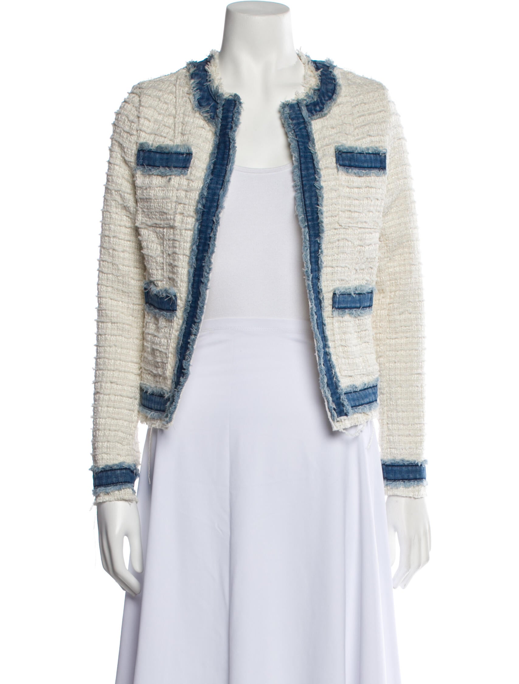 L'Agence Tweed Pattern Faux Fur Jacket