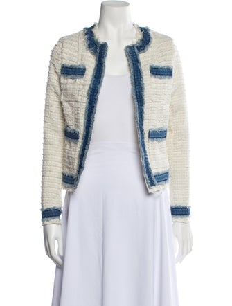 L'Agence Tweed Pattern Faux Fur Jacket