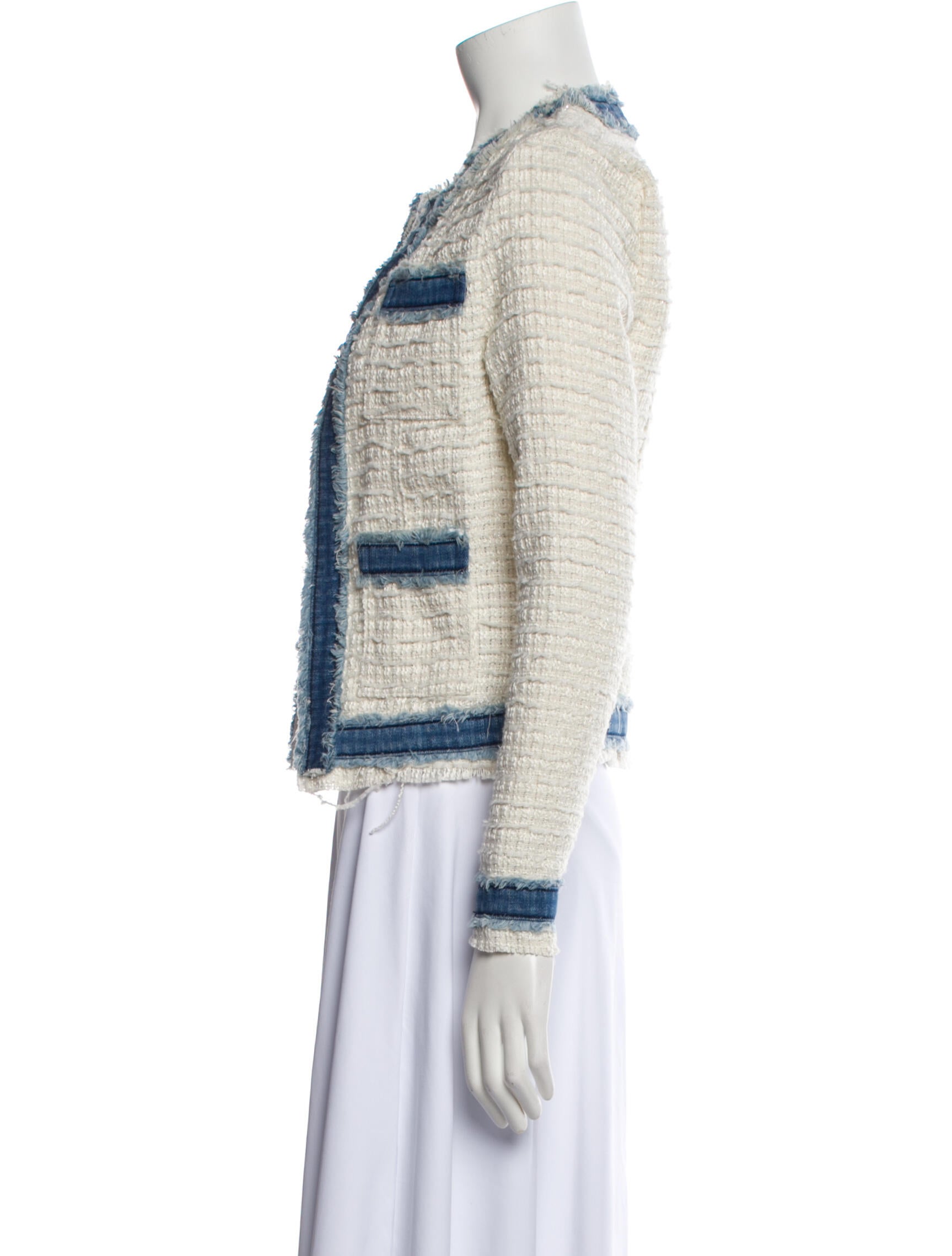 L'Agence Tweed Pattern Faux Fur Jacket