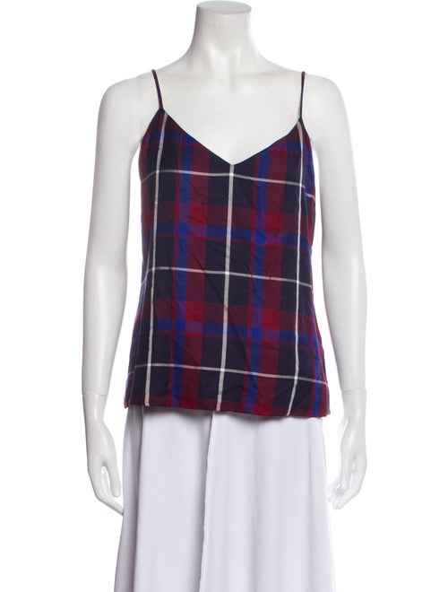 L'Agence Plaid Print V-Neck Top